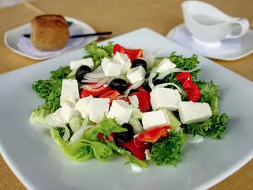 A plate of greek salad